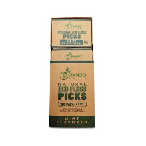 Natural Dental Floss Picks - Eco Friendly Cruelty Free & Vegan Tooth Flossers Pick Set with Biodegradable and Compostable BPA Free Handle & Zero Waste Packaging - 200 Pack (Mint Flavored)