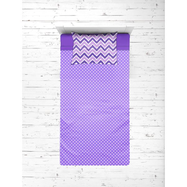 Bacati - Mix N Match Zigzag/dots 3 Pc Girls Toddler Bed Sheet Set Including Fitted Sheet, Flat Sheet and Pillow Case for US Standard Crib/Toddler Bed(Purple)
