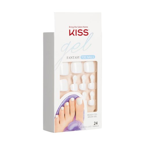 KISS Gel Fantasy Press On Toenails, Nail Glue Included, This is Classic', White, Short Size, Squoval Shape, Includes 24 Nails, 2g glue, 1 Manicure Stick, 1 Mini File