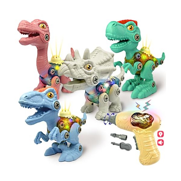 Obsiusfb Educational Take Apart Dinosaur Toys with Sound and Light, STEM Construction Toy Set with Electric Drill, Montessori Building Toys for Kids, Gift for Dinosaur Lovers 3-7 Years Old Kids