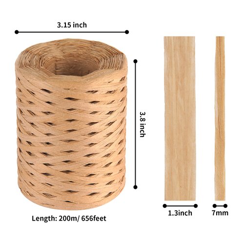 Raffia Ribbon for Gift Wrapping - Cuttte 218 Yards Raffia Yarn for Crocheting, Raffia Paper Ribbons for Craft, Packing Paper Twine Ribbon 1/4 Inch Width (Kraft)