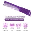 AxiyanX 2PCS Metal Comb,Hair Teasing Comb With Metal Prong,Comb With Metal Pick,Hair Picks for Women,Teasing Combs for Women,Teasing Comb for Fine Hair(black and Purple)