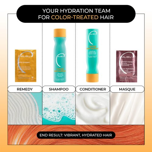 Malibu C Hydrate Color Wellness Collection - Moisturizing Color Safe Shampoo & Hydrating Hair Remedy - Formulated to Preserve + Protect Hair Color