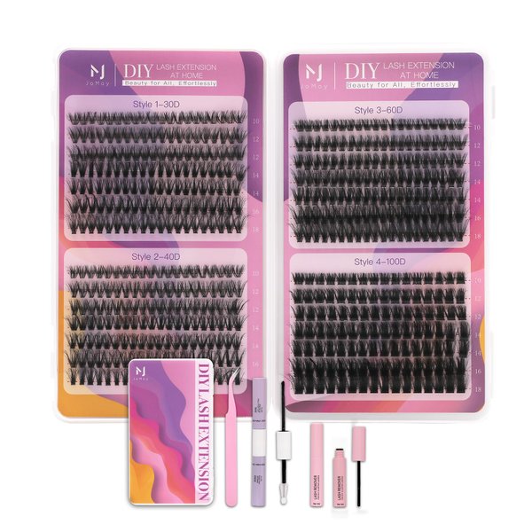 JoMay DIY Lash Extension Kit Volume Lash Clusters,560 pcs diy eyelash extensions with Lash Bond and Seal, Lash Remover for Individual Eyelashes Beginners