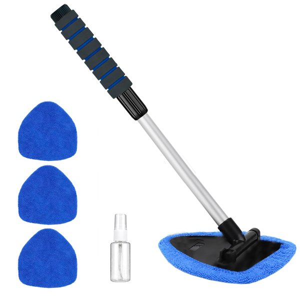 Gven Car Window Cleaner Windshield Cleaning Tool Auto Glass Cleaner Wand with Reusable Microfiber Aluminum Handle Glass Wiper Kit…