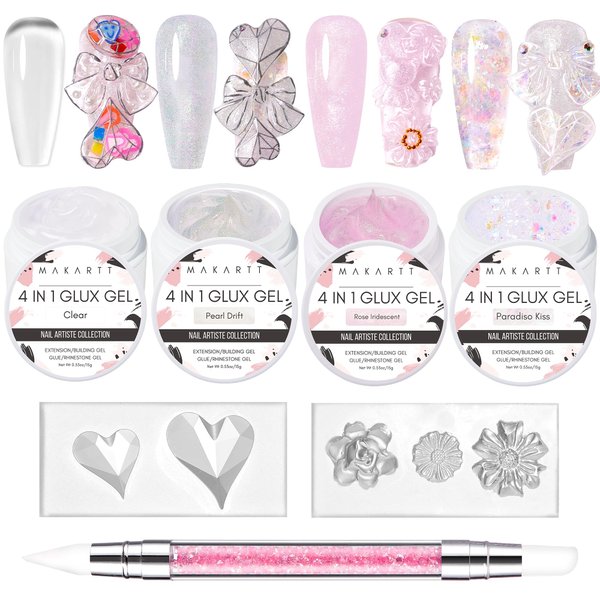 Makartt Solid Gel Builder for Nails Trial Kit Nail Extension UV Nail Glue for Acrylic Nails Rhinestones Gel 3D Nail Sculpture Gel Molding Gel for Nails Hard Gel Kit with Silicone Molds Sculpting Brush