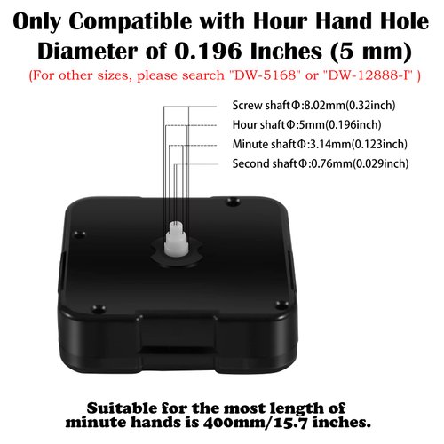 DEEWISH 12888 Super Silent Sweep Clock Mechanism, 5/16 inches - 59/64 inches Shaft Length Quartz Wall Clock Motor Replacement, Clock Parts Battery Operated (No Clock Hands)