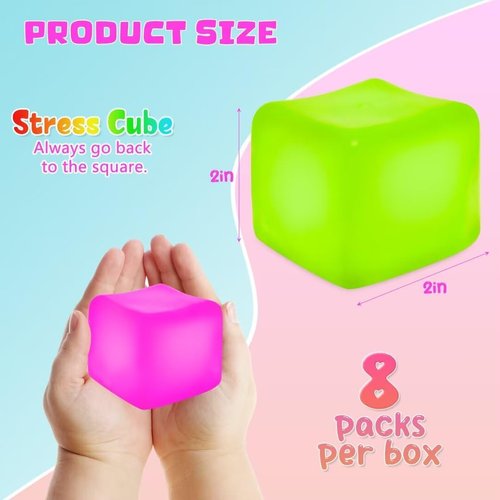 4Pcs Stress Cube Fidget Toys for Party Favors, Squishy Fidget Toys for Anxiety Relief, Slow Rise Squishy Sensory Cube for Classroom Prizes, Soft Fidget Stress Cube Toys for Students Kids Adults
