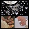 3D Nail Charms, Alloy Silver Snake Star Heart Butterfly Nail Charms and Gems, White Flower Hollow Heart Bows Pearls, Multi-Shapes & Sizes Rhinestones for Nail Art Supplies Manicure Craft DIY