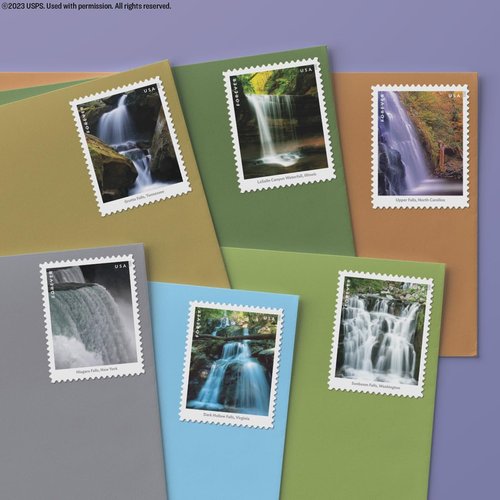 Waterfalls (2 Sheets of 12) Forever Postage Stamps US Postal First Class Nature Rock River Park Party Announcement Celebration Anniversary Wedding 2023 Scott #5800