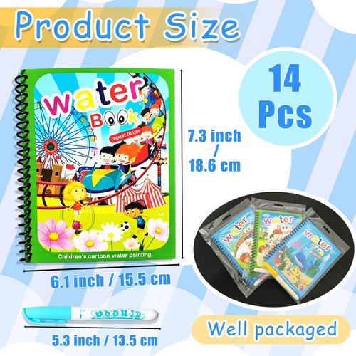 14 Pcs Water Coloring Books,Water Paint Book,Water Painting Book,Paint with Water Books,Water Doodle Book for Valentine's Gifts,Kids,Toddlers,Art Educational Learning Kits,Birthday Gifts