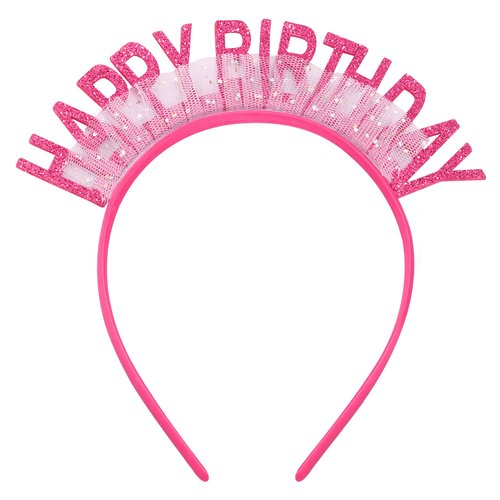 SuPoo Hot Pink Happy Birthday Headband Birthday Crown for Women Tiara for Girls Glitter Hair Band Princess Crown Queen Birthday Girl Headband Hats Party Headwear Decorations Hair Accessories Gift