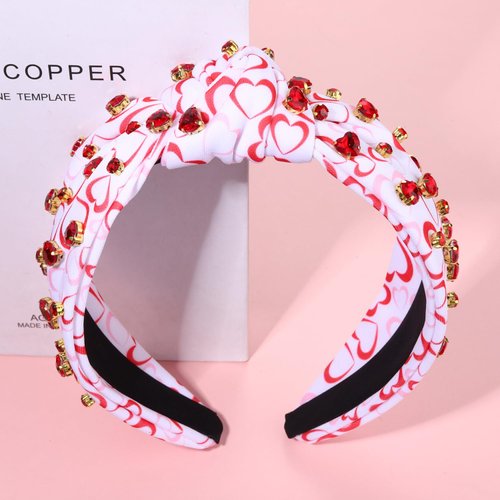 YAHPERN Valentine’s Day Headband for Women Red Pink Heart Knotted Headband Jeweled Rhinestone Crystal Wide Top Knot Hairband Valentine’s Day Hair Accessories Holiday Gifts (Red Heart)