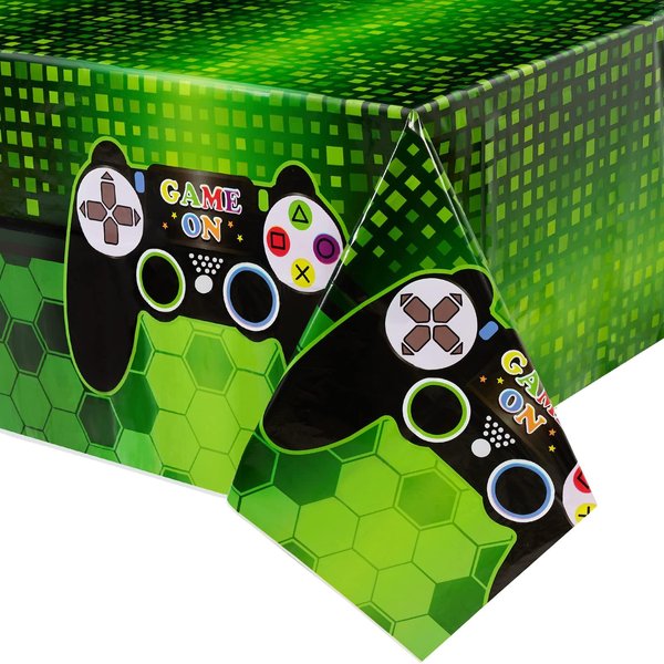 WERNNSAI Video Game Table Covers - 2 PCS 108'' x 54'' Disposable Printed Plastic Tablecloth Gaming Party Supplies for Kids Player Geek Game Themed Party Decoration