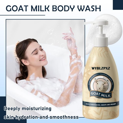 WYBLZPXZ Goat Milk Body Wash for Women & Men,Foaming Mostiurizing Shower Gel for All Skin Types,Silky Long Lasting Hydrating Non-greasy Body Wash Cleanser