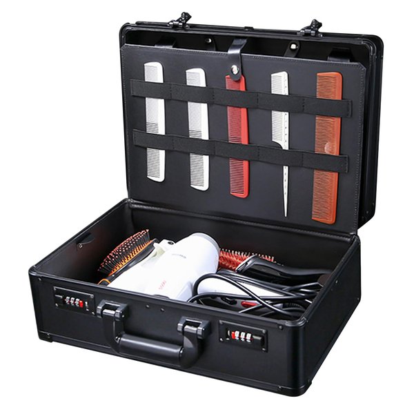 Professional Barber Case, Beauty Salon Barber Case with Code Lock, Hair Stylist Tool Kits Organizer Barber Travel Carry Case Hairdresser Tool Box for Beauty Salon Makeup Artist (Black)