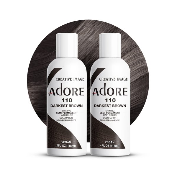 Adore Semi Permanent Hair Color - Vegan and Cruelty-Free Brown Hair Dye - 4 Fl Oz - 110 Darkest Brown (Pack of 2)