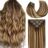 Loxxy Seamless Extensions Clip in Human Hair 20inch 110G 7Pcs Chocolate Brown to Caramel Blonde With Brown Roots Thick Blonde Natural Remy Real Hair Extensions Clip in Human Hair Invisible Tape Weft