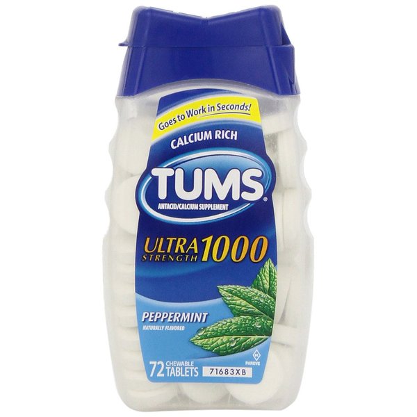 Tums Antacid/Calcium Supplement, Maximum Strength, Peppermint, 72 ct