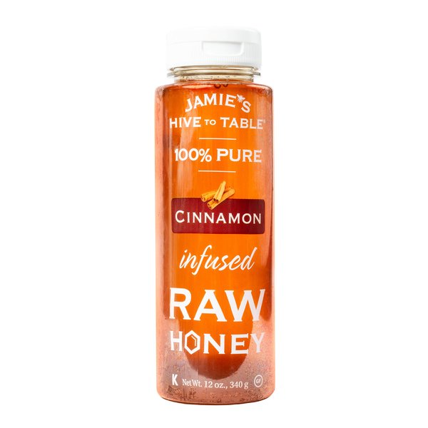 Jamie's Hive to Table, 100% Unfiltered Local & Pure Raw Honey with Infused Flavors 12 oz - (Cinnamon)