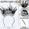 Hying 2024 Happy New Year Feather Headbands Tiara for Women Man Kids, Silver Glitter Words Headwear Holiday Hair Hoops Accessories for Christmas 2024 New Year Eve Party Supplies