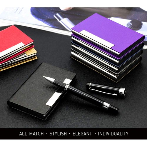 Padike Business Card Holder/ Case Professional PU Leather & Stainless Steel Multi Wallet Credit Card ID Case/Holder for Men & Women. (Black)
