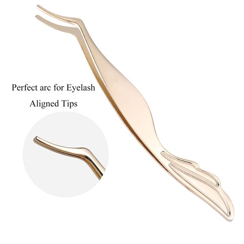Embagol Eyelash Applicator Tool DIY Lash Extensions Tweezer For Cluster Lashes Stainless Steel High Precision Round Head(Golden)