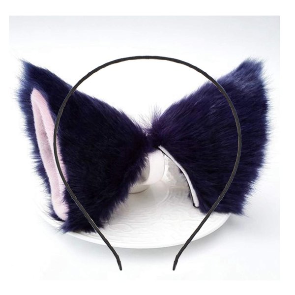 Cat Ears Headband Hair Clips Fox Ears Hair Band Barrettes Women Furry Kitty Kitten Cat Headpiece Hairband Hair Hoop Halloween Party Decoration Cosplay Costume Handmade Hair Accessories Dark Blue Pink