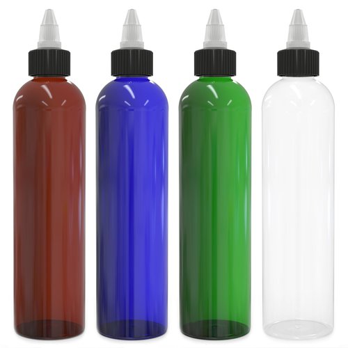 BRIGHTFROM Twist Top Applicator Bottles, 8 OZ Multicolored Squeeze Empty Plastic Bottles, Black Nozzle, BPA-Free, PET, Refillable, Open/Close Nozzle - Multi Purpose (4 Pieces)