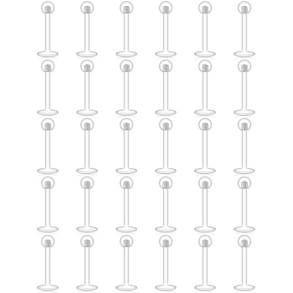 Lcolyoli 30PCS 16G Clear Acrylic Lip Rings Monroe Labret Studs Piercing Jewelry Bioflex Flexible Dimple Retainer 12mm 1/2 inch Bar Length 3mm Screw Ball Flat Back for Women Men Girls Work