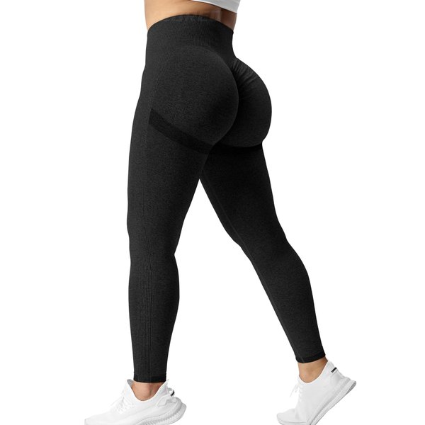 YEOREO Scrunch Butt Lift Leggings for Women Workout Yoga Pants Ruched Booty High Waist Seamless Leggings Compression Tights Black L