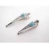 Small blue stone silver metal alligator hair claw clip clamp for fine thin hair (Size: 1.75)