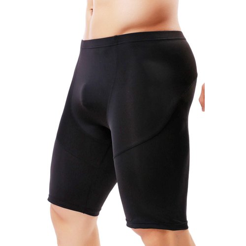 MIZOK Mens Yoga Tight Shorts Quick Dry Seamless Training Gym Workout Jogger Shorts Swim Jammers Swimsuit (Black, US S/Tag M Size Fit Waist 26-28 inch)