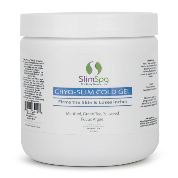 SlimSpa Cyro-Slim Cold Gel - Skin Firming & Tightening Cryo Gel Solution With Menthol & Green Tea - Targets Cellulite On Tummy, Legs, Butt - Promotes Fluid Drainage - 16oz