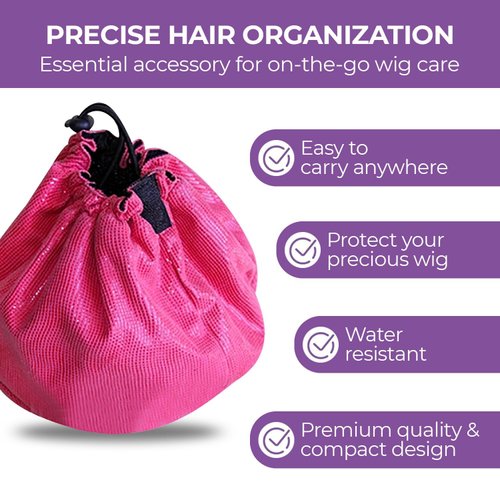 CreatedHair ResQ Mini Wig Bag - Discreet Wig Storage with Drawstring - Wig Travel Bag, Makeup Bag, Wig Organizer for Safe Storage - Hair Extension Holder for Wigs, Makeup and Other Accessories - Pink