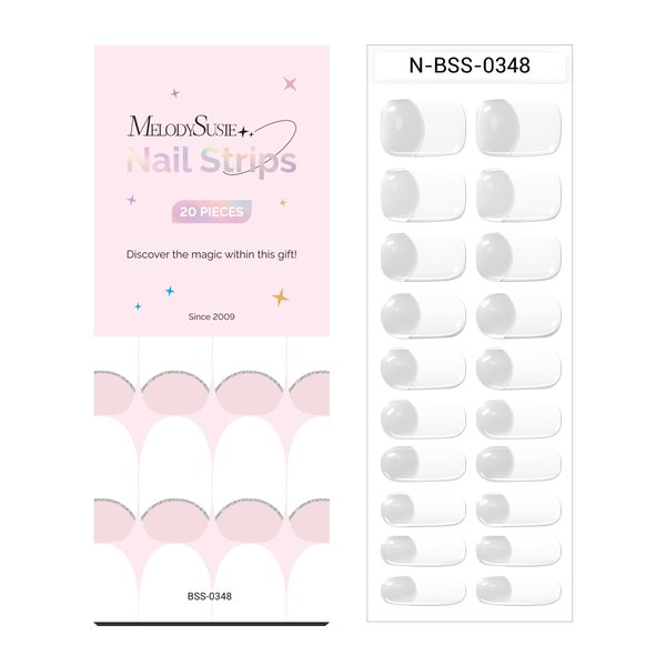 MelodySusie Semi Cured Gel Nail Strips (White French Tips)-20 PCS Classic Gel Nail Stickers, Gel Nail Wraps - UV Light Required, Durable & Salon Quality
