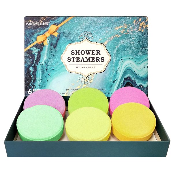 MINSLIS Shower Steamers Aromatherapy - 6 Pack Shower Bombs, Long-Lasting Shower Tablets Essential Oil Stress Relief and Relaxation Bath Gifts for Women and Men