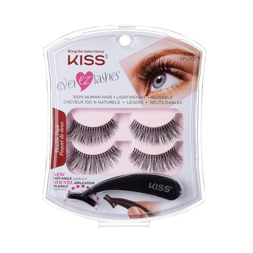 KISS Ever EZ Lashes Double Pack No. 11, Reusable Natural Eyelash Starter Kit, Includes Easy-Angle Applicator and 2 Pairs Human Hair False Eyelashes