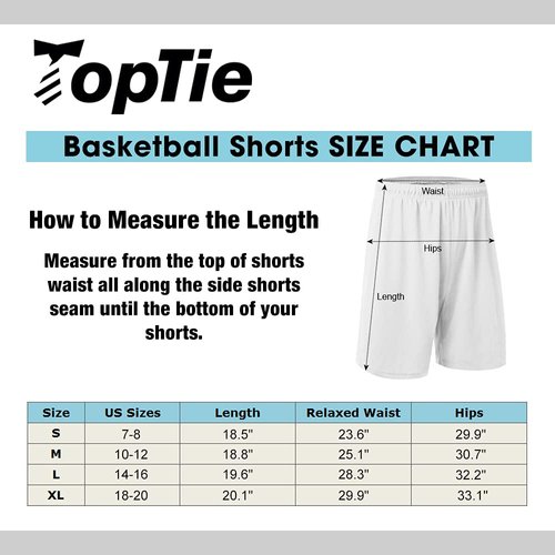 TopTie Big Boys Youth Soccer Short, 8 Inches Running Shorts with Pockets-White-M/ 10-12