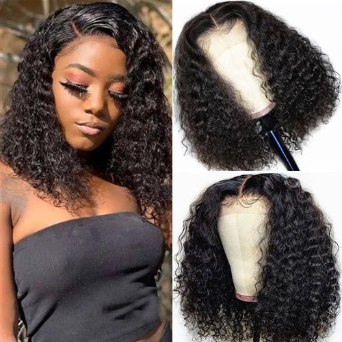 ESIWONHAIR Short Curly Bob Wigs Human Hair 4×4 Lace Closure Deep Wave Wigs for Black Women Brazilian Virgin Glueless Human Hair Lace Front Wig Pre Plucked with Baby Hair (10Inch, Natural Color)