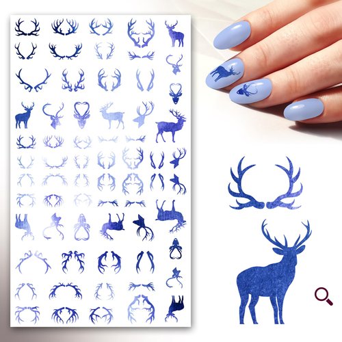 Nail Stickers Decals (5 Sheets) FLONZNAIL White Deer and Antlers Silhouettes Nail Decor Transfer Vintage Styled Stickers