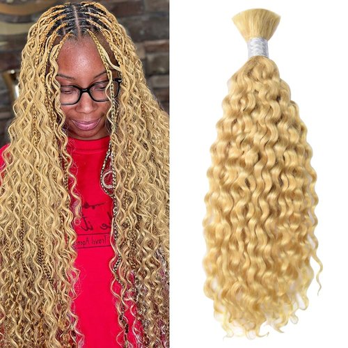 Human Braiding Hair Curly Bulk Human Hair for Braiding 613 Blonde 100g No Weft Deep Curly Bundle Human Bulk Hair 100% Brazilian Virgin Human Hair Extensions Human Braiding Hair for Boho Braids 18 Inch