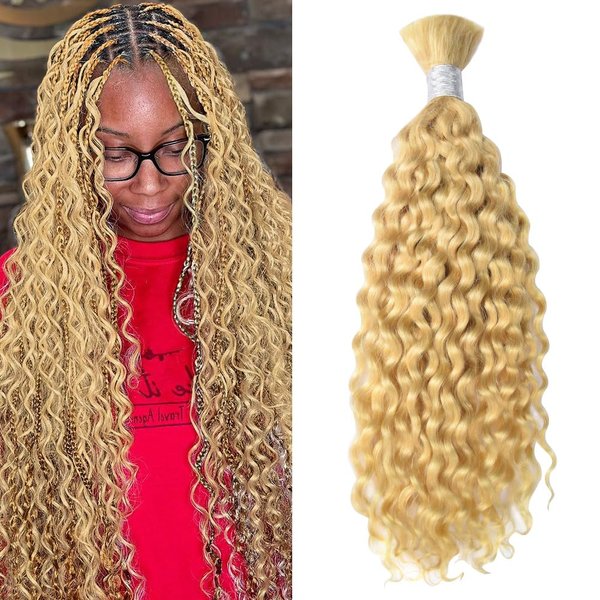 Human Braiding Hair Curly Bulk Human Hair for Braiding 613 Blonde 100g No Weft Deep Curly Bundle Human Bulk Hair 100% Brazilian Virgin Human Hair Extensions Human Braiding Hair for Boho Braids 18 Inch