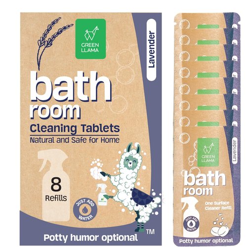 Green Llama Bathroom Cleaner Refill 8-Pack: Certified Compostable Packaging, Eco-Friendly & Sustainable Natural Cleaning Solution for a Sparkling Clean Bathroom