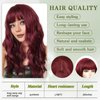 Angzon Burgundy Wig With Bangs Long Wavy Wine Red Wigs for Women 26 Inch Curly Wavy Wig With Bangs Natural Looking Synthetic Heat Resistant Fiber Wig for Daily Party Use