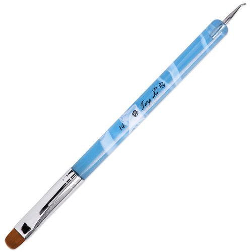 Ivy L 2- Way French Gel Acrylic Nail Art Kolinsky Brush with Dotting Tool for Professional Manicure Cuticle Clean up Nail Art Design (Size # 14, Blue Marble)