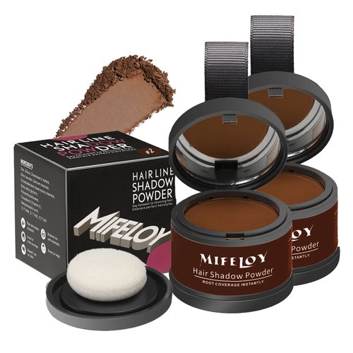 Mifeloy 2 Pack Root Coverage Powder for Thinning Grays Hairline, Medium Brown - Quick Accurate Hair Root Touch-Up, Instantly Conceals Hair Loss, Travel Friendly