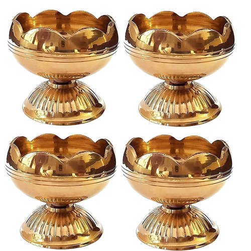 SATVIK 4 Pc Brass Diya (Big) for Diwali Decoration. Handmade Oil Lamp with Golden Engraved Made of Virgin Brass Metal. Diwali Diya Vilakku for Puja Pooja. Traditional Indian Deepawali Gift Items