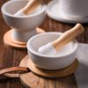 Porcelain Mortar and Pestle Set – Pill Crusher, Spice Grinder, Herb Bowl, Pesto Powder – Molcajete for Salt - Plus Lid/Non-Slip Base