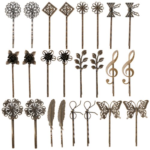 inSowni 24 Pack/12 Pairs Pretty Brown Bronze Vintage Retro Leaf Flower Butterfly Hair Pins Decorative Bobby Pins Fancy Hairpin Cute Hair Clips Thin Fine Short Hair Barrettes Accessories for Women Girl